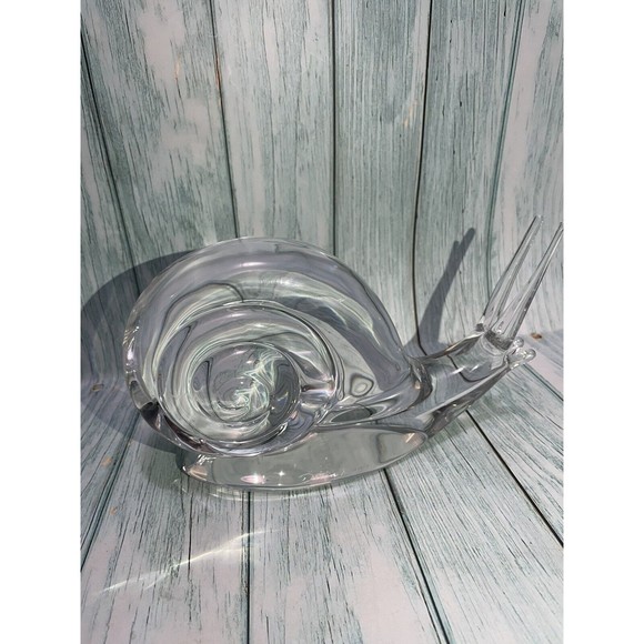Daum France Art Glass Large Snail Escargot Sculpture Figurine Clear Signed
